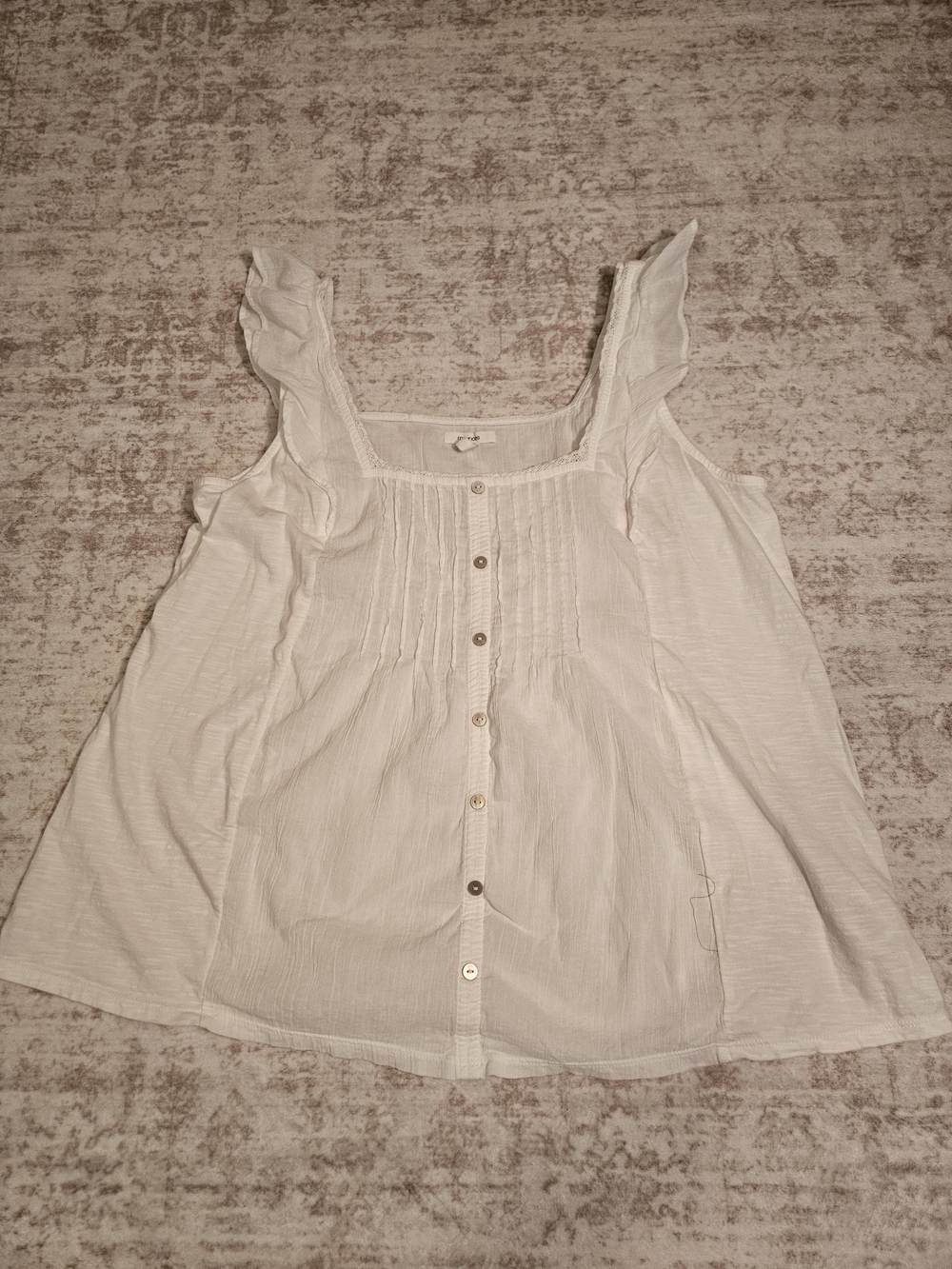 Maurices Cream Sleeveless Ruffle-Trim Button Tank